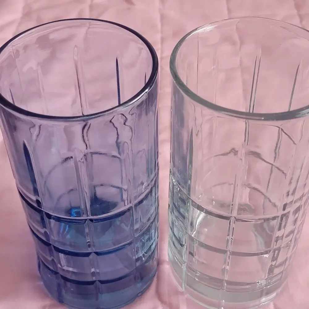 Vintage Anchor Hocking Tartan Glasses One Blue and One Clear‎ Set of Two